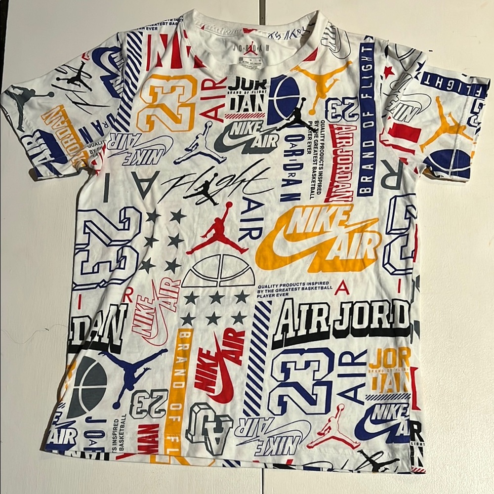 Nike Air Jordan Kids Graphic T-Shirt - White, Red, Blue, Yellow, wall of flight